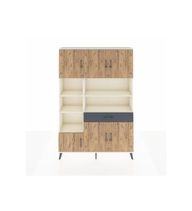 Arges Dolap 10 Raflı Tek Çekmeceli 6 Kapaklı 132x30x195 Aytaşı-Çam/Antrasit
