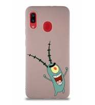 Samsung Galaxy A30 Soft Premier Kapak Plankton Tasarımlı Silikon Kılıf - Pudra (Şeffaf)