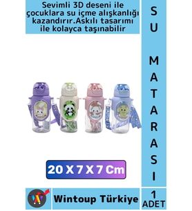 #SuMatarası Ofis Okul Spor Çocuk Su İçme Alışkanlığı Çok Şık Sevimli 3D Desenli Askılı Su Matarası