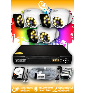 ELITCAM 6 Kameralı Kare 3 İç Kamera Set 500 GB HDD Full HD Renkli Gece Görüşlü Güvenlik Kamerası Sistemi