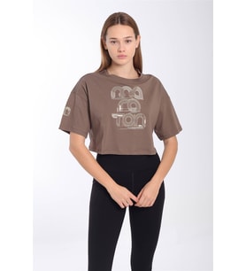 Maraton Comfort Kadın Bisiklet Yaka  Kakao Crop Top