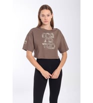 Maraton Comfort Kadın Bisiklet Yaka  Kakao Crop Top