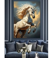 Şahlanan Beyaz Unicorn At Dekoratif Kanvas - Mdf Ahşap Tablo
