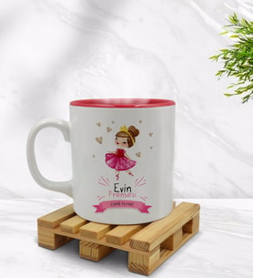 BK Gift Kişiye Özel Evin Prensesi Tasarımlı İçi Kırmızı Renkli Kupa Bardak Model 1