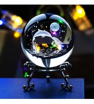 Dekoratif Metal Ayaklı Sevimli Balinalar Tasarımlı 3D Cam Küre 6cm
