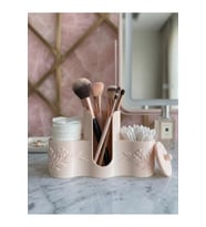 Çiçek Desenli Pudra Pembe Makyaj ve Banyo Organizeri