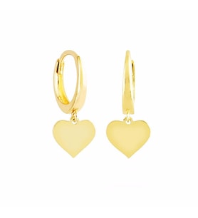 Sallantılı Altın Kalp Küpe 14K Gold Taşsız (Çok Renkli)