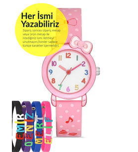 Çocuk Kol Saati Figürlü 6-13 Yaş STC55517 - İsme Özel Bileklik Kombin (Pembe)
