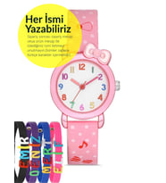 Çocuk Kol Saati Figürlü 6-13 Yaş STC55517 - İsme Özel Bileklik Kombin (Pembe)