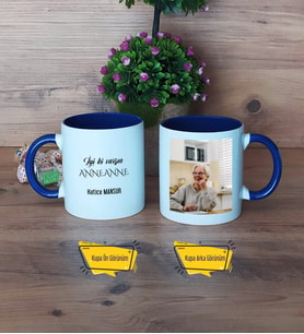 Anneanneye Hediye Kupa Bardak Lacivert Fotoğraflı Anneler Günü Hediyesi