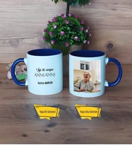 Anneanneye Hediye Kupa Bardak Lacivert Fotoğraflı Anneler Günü Hediyesi