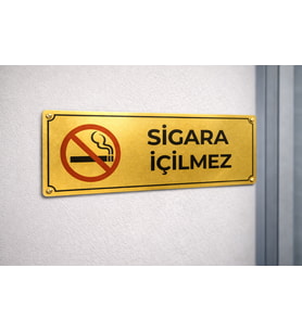 Sigara İçilmez Gold Metal Uyarı Levhası 7x20 cm – Ofis & İşletme