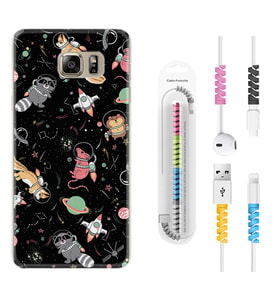 Samsung S7 Edge S20 Fe Plus Ultra S21 S22 Kılıf Kablo Koruma Spiral Silikon Planet Animals 1771