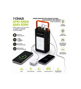Solar Powerbank Güneş Enerjili PW-125 Süper LED Kamp Işıklı 50.000 Pil Gücü Güneş Işığı ile Şarj Edilebilir