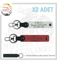 Hız Severlere Özel, İsim Plaka ve 0 Rh (+) Kan Grubu Yazılı x2 Anahtarlık Set, Nar Çiçeği-Beyaz-Laci (Çok Renkli)