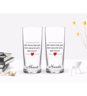 BK Gift Kişiye Özel Renkli Baskılı Sen Bana Hep Gül Tasarımlı İkili Rakı Bardağı Seti-1 (Beyaz)