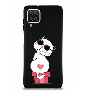 Samsung Galaxy A12 Soft Premier Kapak Coolcat Tasarımlı Silikon Kılıf - Siyah (Şeffaf)