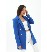 Omuzları Vatkalı Önü Çıtçıtlı Atlas Kumaş Kadın Blazer Ceket - SaksMavisi (Saks Mavisi)