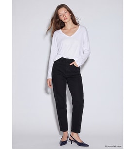 LCW Jeans Siyah Petite Mom Fit Kadın Jean Pantolon