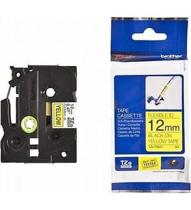 BROTHER P-Touch TZE-FX631 MUADİL SARI ESNEK ETIKETE SIYAH (12mm x 8m)