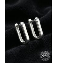 925 Ayar Gümüş Rodyum Kaplama Dikdörtgen Huggie Halka Küpe - Orta Boy (3mm En)