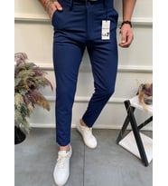 Mero Life Erkek Lacivert Italyan Kesim Slim Fit Kaliteli Esnek Likralı Bilek Boy Kumaş Pantolon