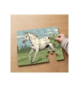 Koşan Beyaz Asil At Tasarımlı 24 Parça Ahşap Çocuk Puzzle MPK0991