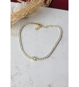 Tektaş Su Yolu Tenis Bileklik 925 Ayar Zirkon Taşlı Beyaz Silver Zincir Bileklik (Gold)