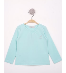 Toontoy Kız Çocuk Göğsü Princess Nakışlı T-Shirt (Mint Yeşili)