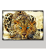 Ahşap Tablo Mavi Gözlü Leopar Desenli