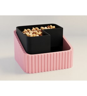 3D Baskı Fıstık Kasesi - Çift Hazneli Kabuk Ayırıcı Sunum Kasesi - Pembe Siyah