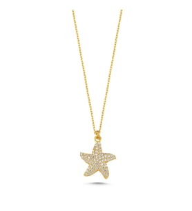 Taşlı Deniz Yıldızı Altın Kaplama Kolye KLY7 (Gold)