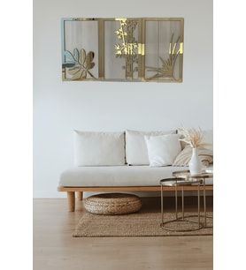 Çiçekler 3'lü Tablo Duvar Dekorasyon Ürünü Her Biri 40x25 Cm (Gold)