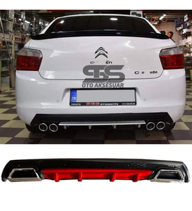 Citroen C-elysee Difüzör Arka Tampon Eki 2 Egzoz Çıkışlı Kırmızı Lüx Tip