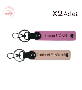 Yeni Evlilere Özel Anı, İsimli & Soyisimli 2’li Anahtarlık Hediye Takımı, Yavru Ağzı-Pembe