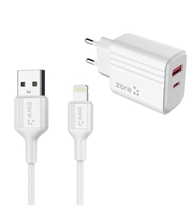 USB ve Apple Lightning Data Veri ve Şarj Kablosu Type-C PD ve Universal USB Adaptör 6 Farklı Koruma (Beyaz)