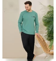Pijamoni Erkek Pamuklu Bisiklet Yaka Uzun Kol İnce Pijama Takımı 6150/5 - 1 Adet (Su Yeşili)
