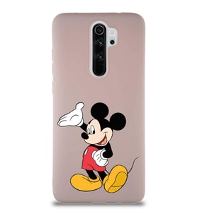 Xiaomi Redmi Note 8 Pro Soft Premier Kapak Mickey Mouse-C Tasarımlı Silikon Kılıf - Pudra (Şeffaf)