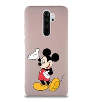 Xiaomi Redmi Note 8 Pro Soft Premier Kapak Mickey Mouse-C Tasarımlı Silikon Kılıf - Pudra (Şeffaf)