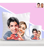 BK Gift Kişiye Özel Sevgililer Aşk Karikatürlü Yastık ve Kupa Seti (Model 1)