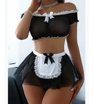 Intive Siyah Beyaz Transparan Büstiyer Etekli Fantasy Etek Tanga Takım