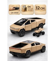 Die Cast Çek Bırak Metal Tesla Cybertruck ATV’li Model Araba 12 cm  Açılır Kapılı (Gold)