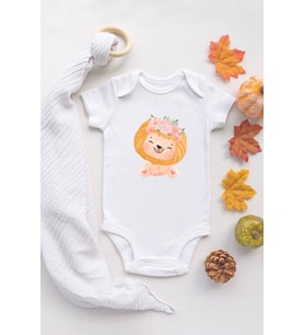 Kız Bebek Aslan Baskılı Ekru Çıtçıtlı Body 5039 %100 Pamuklu Zıbın