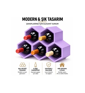 Lila Özel Renk Nostaji Modern Yatay Tasarım 5 Hazneli Şarap Şişe Stant Orga