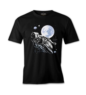 Astronaut Biker Space Motorcycle Siyah Erkek Tshirt
