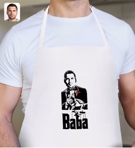 BK Gift Kişiye Özel Godfather Baba Silüet Tasarımlı Beyaz Mutfak Önlüğü-2