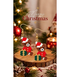 Miyuki Boncuk El Yapımı Sevimli Ayıcık Küpe Yılbaşı Christmas Noel