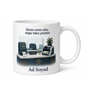 Banka Gişe Memuruna Sıra Numarası Para Sayma Makinesi Vezne Kupa Hediye