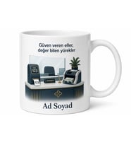 Banka Gişe Memuruna Sıra Numarası Para Sayma Makinesi Vezne Kupa Hediye