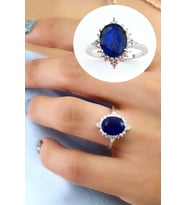 Sky Diamond Blue Creative Sapphire 925ayar Gümüş Üzerine Beyaz Altın Kaplama Oval Tek taş yüzük